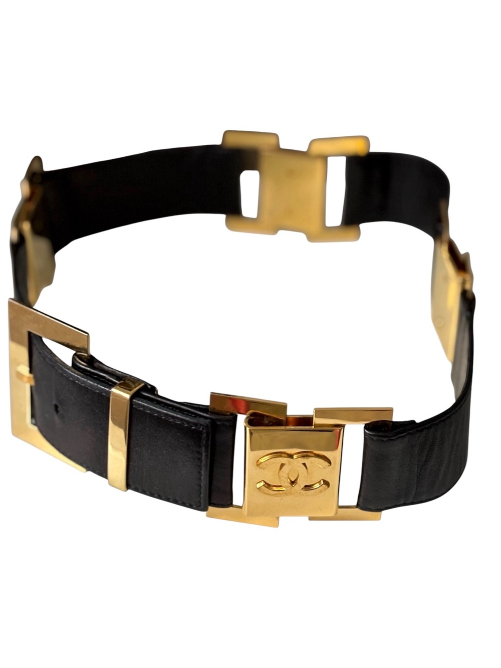 CHANEL CC Logo Vintage 90s Super RARE Gold Black BELT 75/30 With COA - Picture 4 of 8